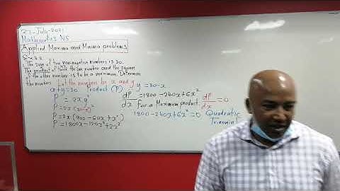Mathematics N5 Maxima Minima problem