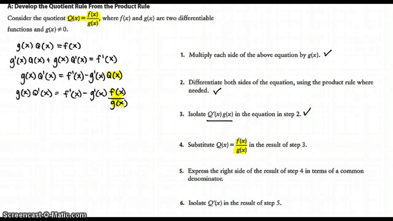 Development of the Quotient Rule YouTube