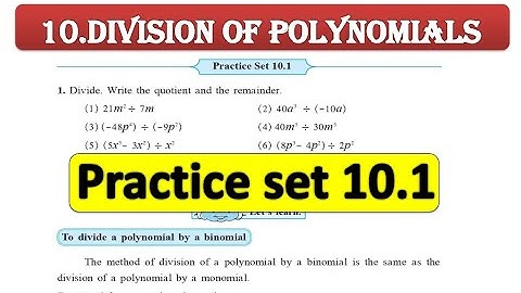 Class 8 Maths | Chapter 10 Division of Polynomials | Practice Set 10.1 | Step by Step Solution