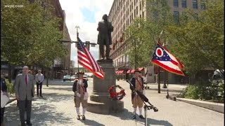Honoring Cleveland's 225th birthday at Moses Cleaveland statue in Public Square