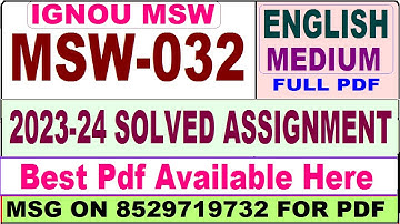 msw 032 solved assignment 2023-24 || msw 032 solved assignment 2024 in english || ignou msw032