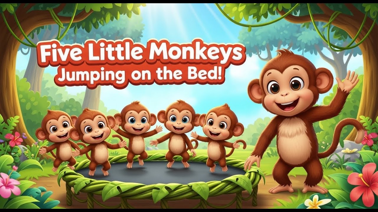Five Little Monkeys Jumping on the Bed | Fun Nursery Rhyme & Kids Song ...