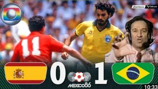 OSMAR SANTOS Brasil 1x0 Espanha 1986 Tv Globo melhores momentos Copa do mundo