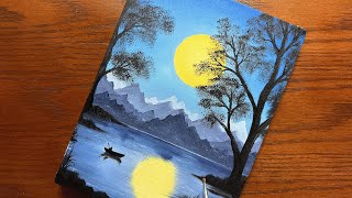 Painting of Moon on the Lake | Acrylic Painting Timelapse