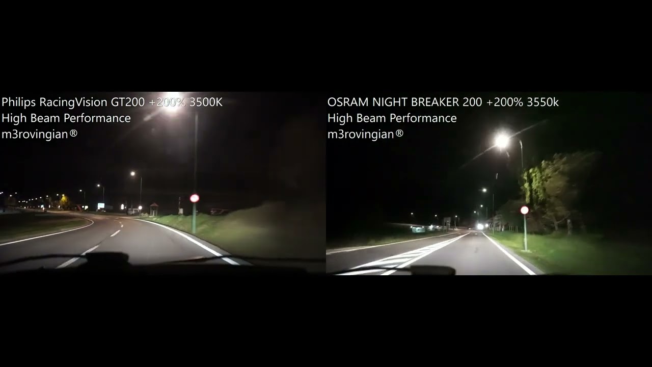 High Beam Philips RacingVision GT200 vs OSRAM NIGHT BREAKER 200 