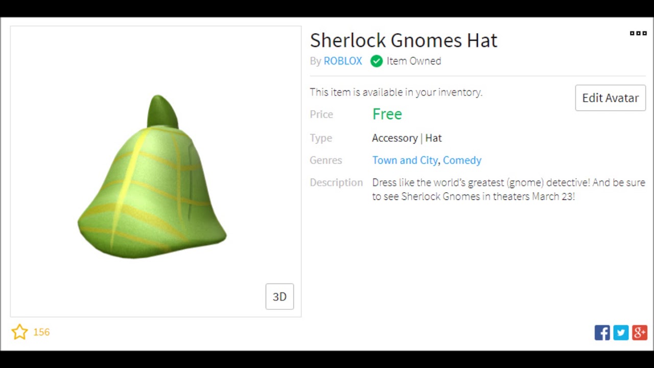 Free Sherlock Gnomes Hat On Roblox Youtube - gnome roblox shirt