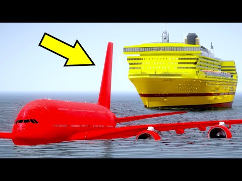 Airplane Emergency Water Landing And Yellow Queen Mary 2 Ship Crashes Into Plane | GTA 5