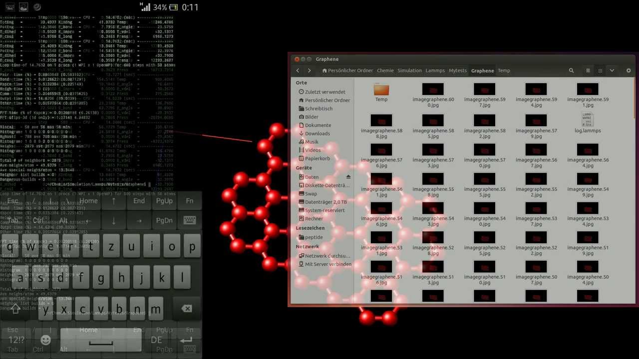 JuiceSSH connection with Android smartphone to Ubuntu and start of lammps simulation