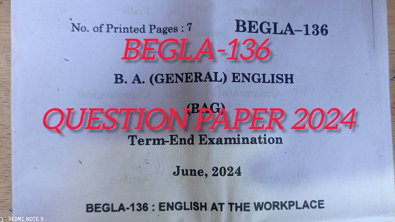 BEGLA-136 Question paper 2024|| IGNOU question paper 2024|| Question paper BEGLA-136 2024 