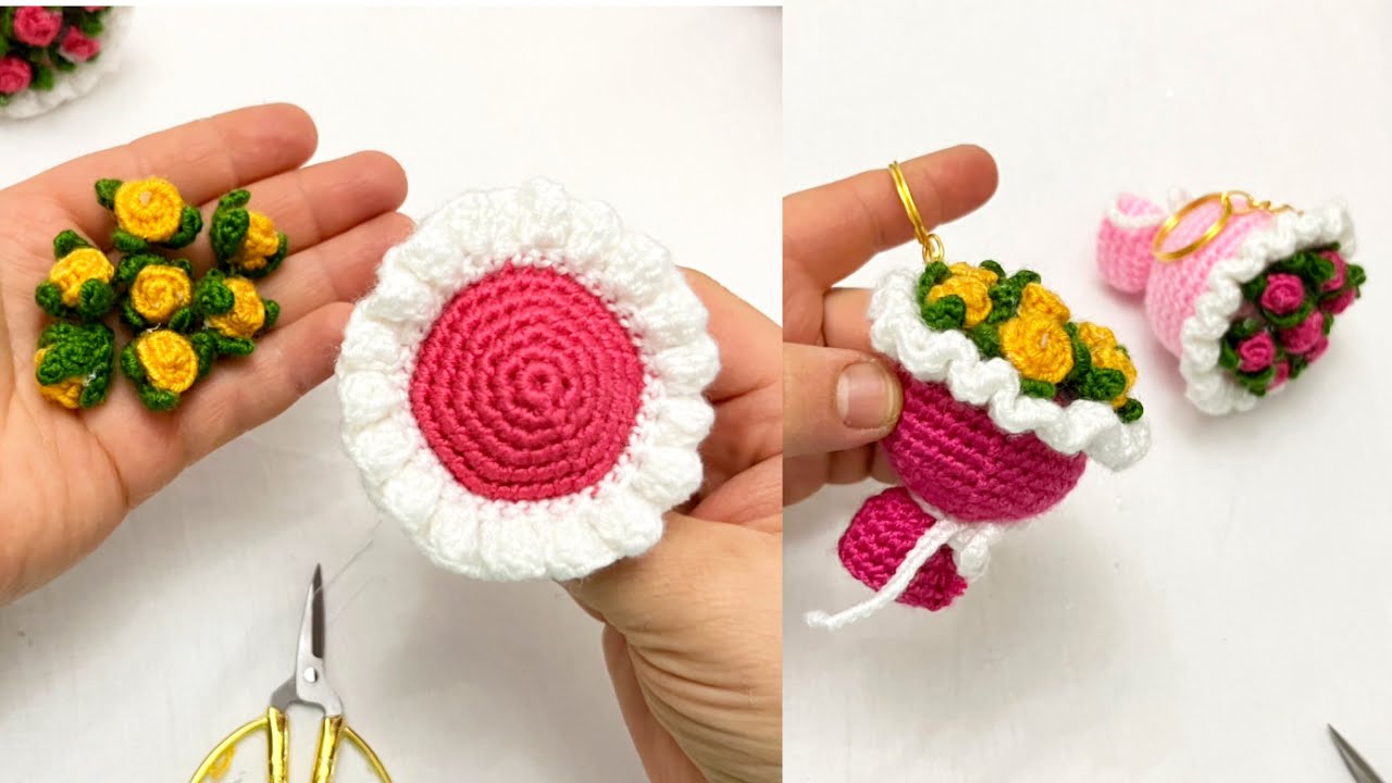 How to Crochet a Flower  Bouquet Keychain | Cute Amigurumi Gift Idea 
