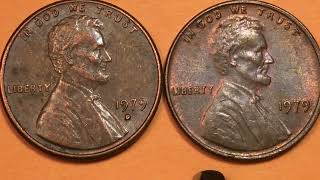 1979 United States Lincoln Penny - Look For The Red 1979 Denver Mint US One Cent Coins