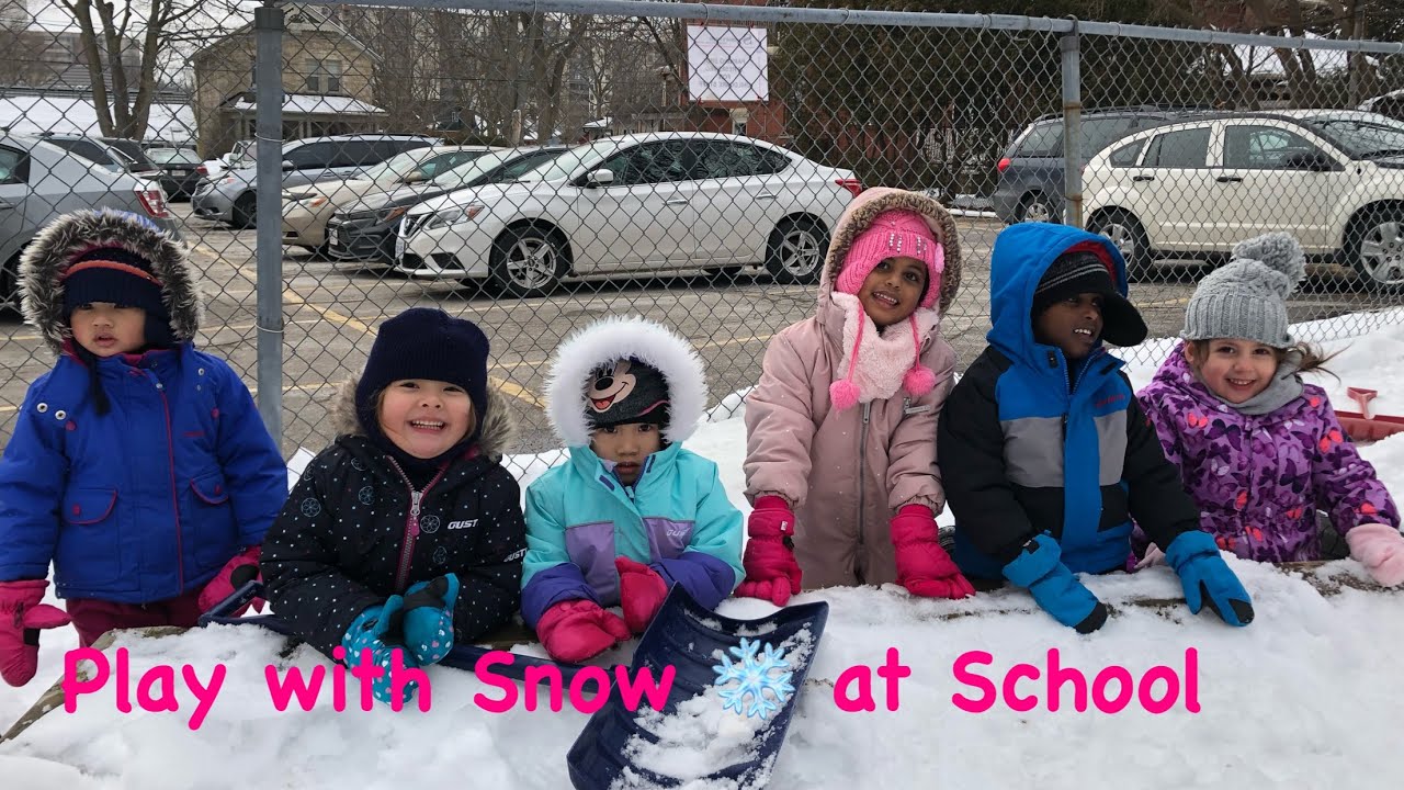 Play with Snow at School. Winter term at Daycare Canada. Children ...