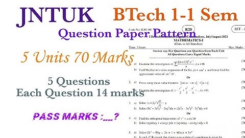 JNTUK BTech 1-1 sem Question paper pattern | JNTUK R20  BTech Question paper pattern