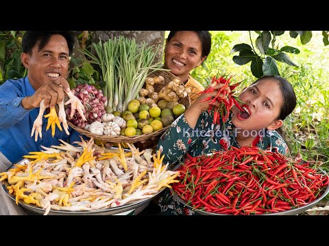 cooking-very-spicy-pickled-chicken-feet-recipe---eating-spicy-foods-in-village