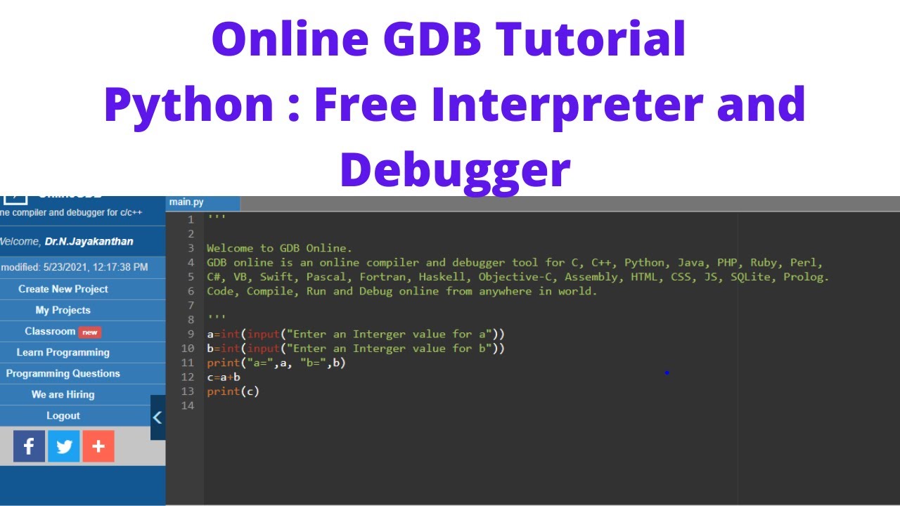 Online GDB Free Interpreter and Debugger for Python YouTube