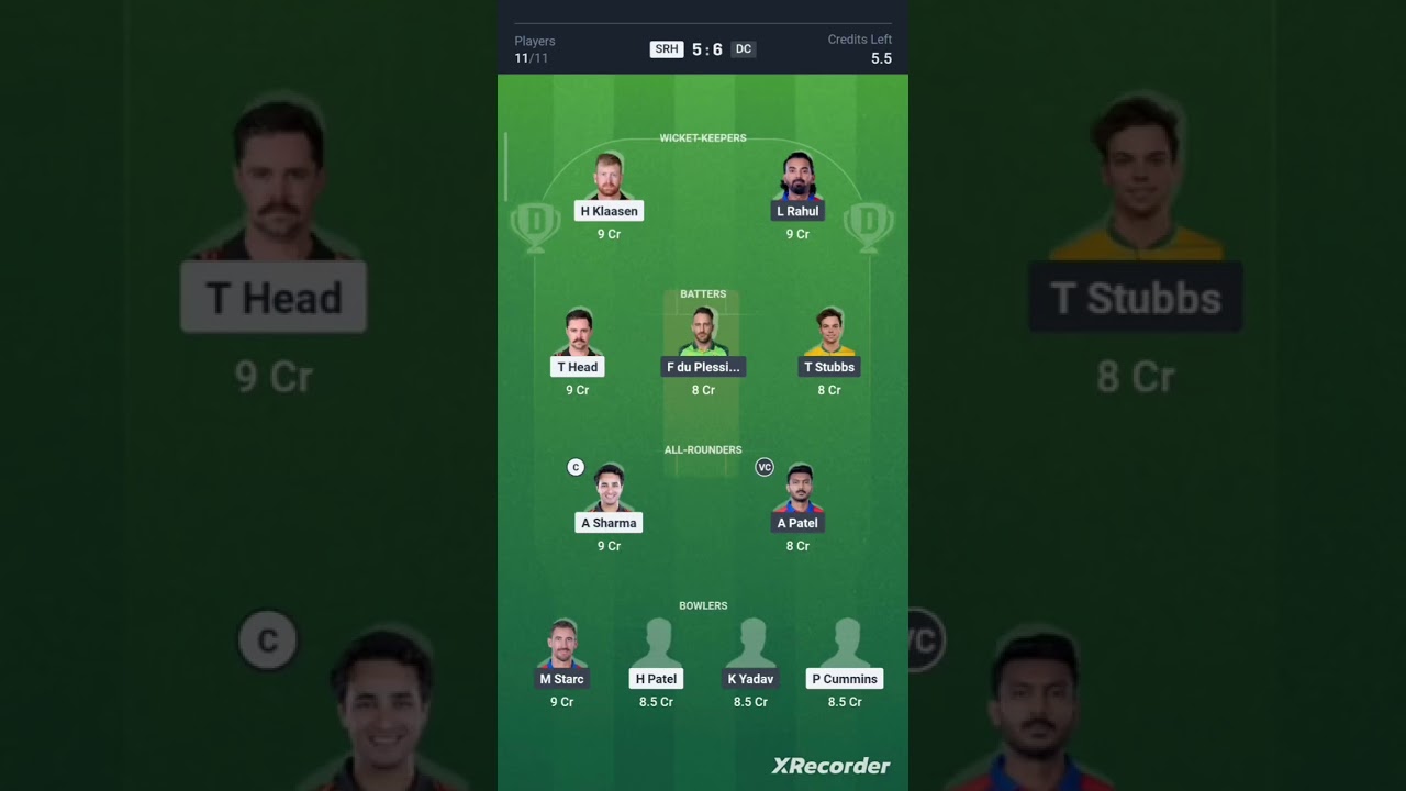 SRH vs DC dream11team DC vs SRH small league team SRH vs DC IPL T20 match team