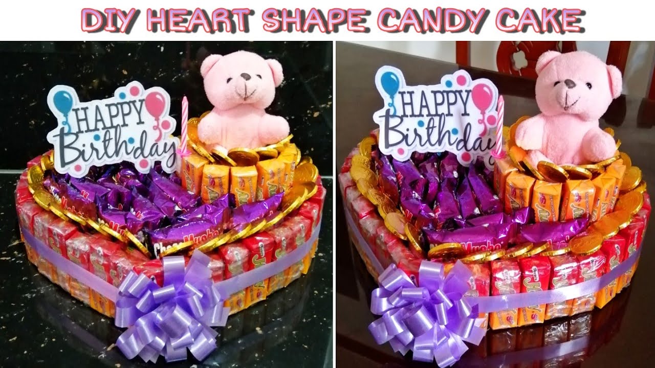 DIY 1 LAYER HEART SHAPE CANDY CAKE