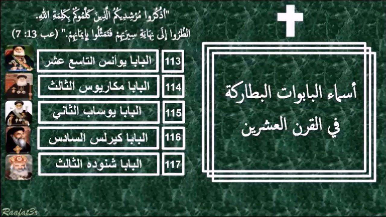 اسماء البابوات البطاركة في مصر في القرن العشرين