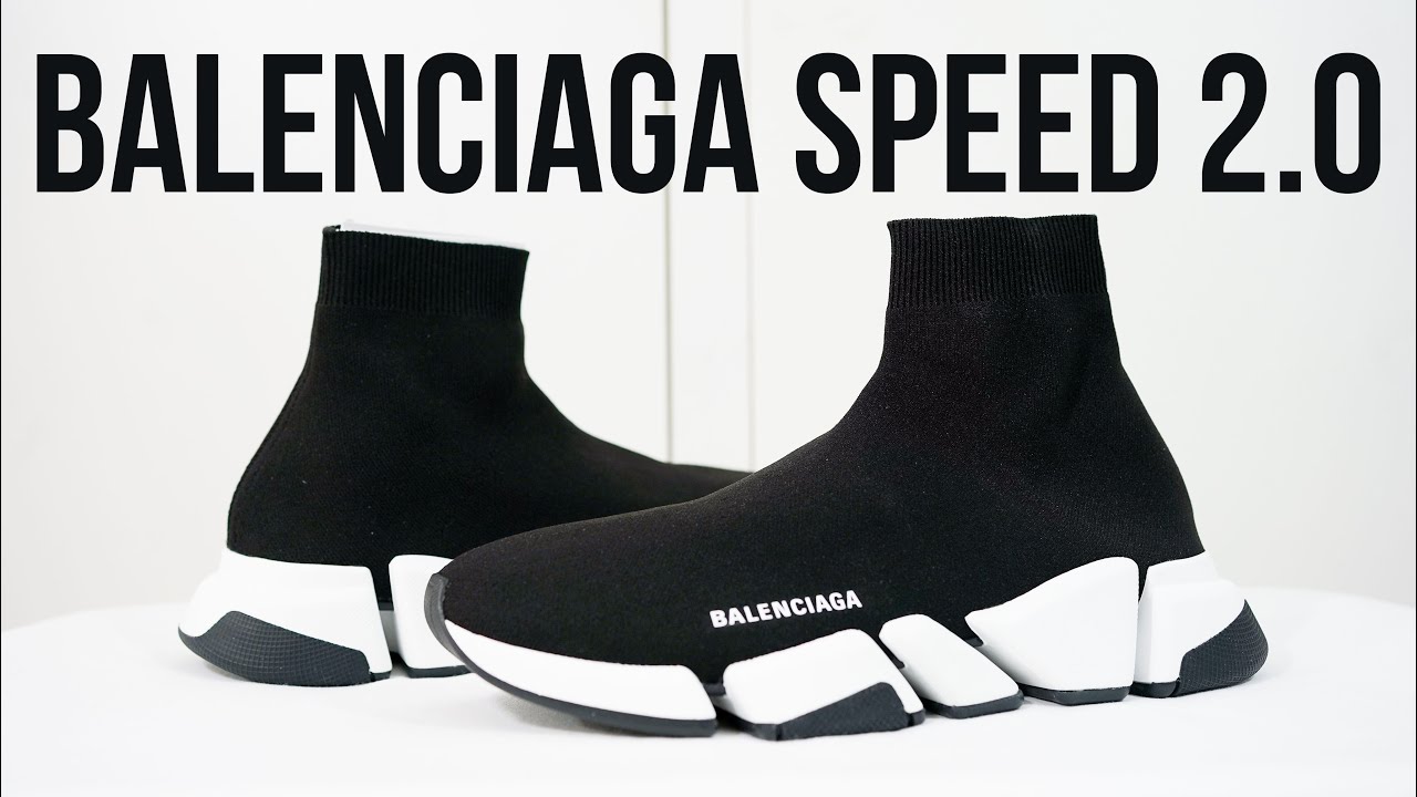 Balenciaga Speed 2.0 Men's Black/White/Red Sock Sneakers New