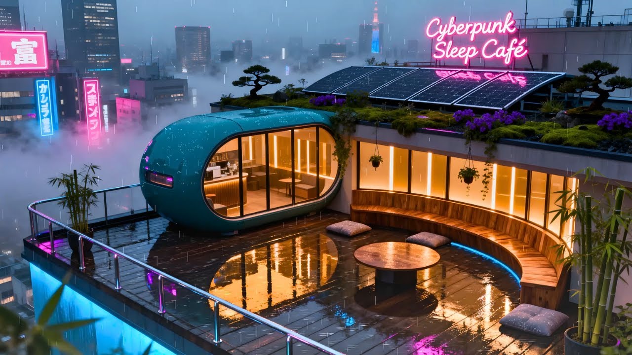 Cyberpunk Lofi Beats 🌧️ Rainy Night Café | Relax, Focus, Study