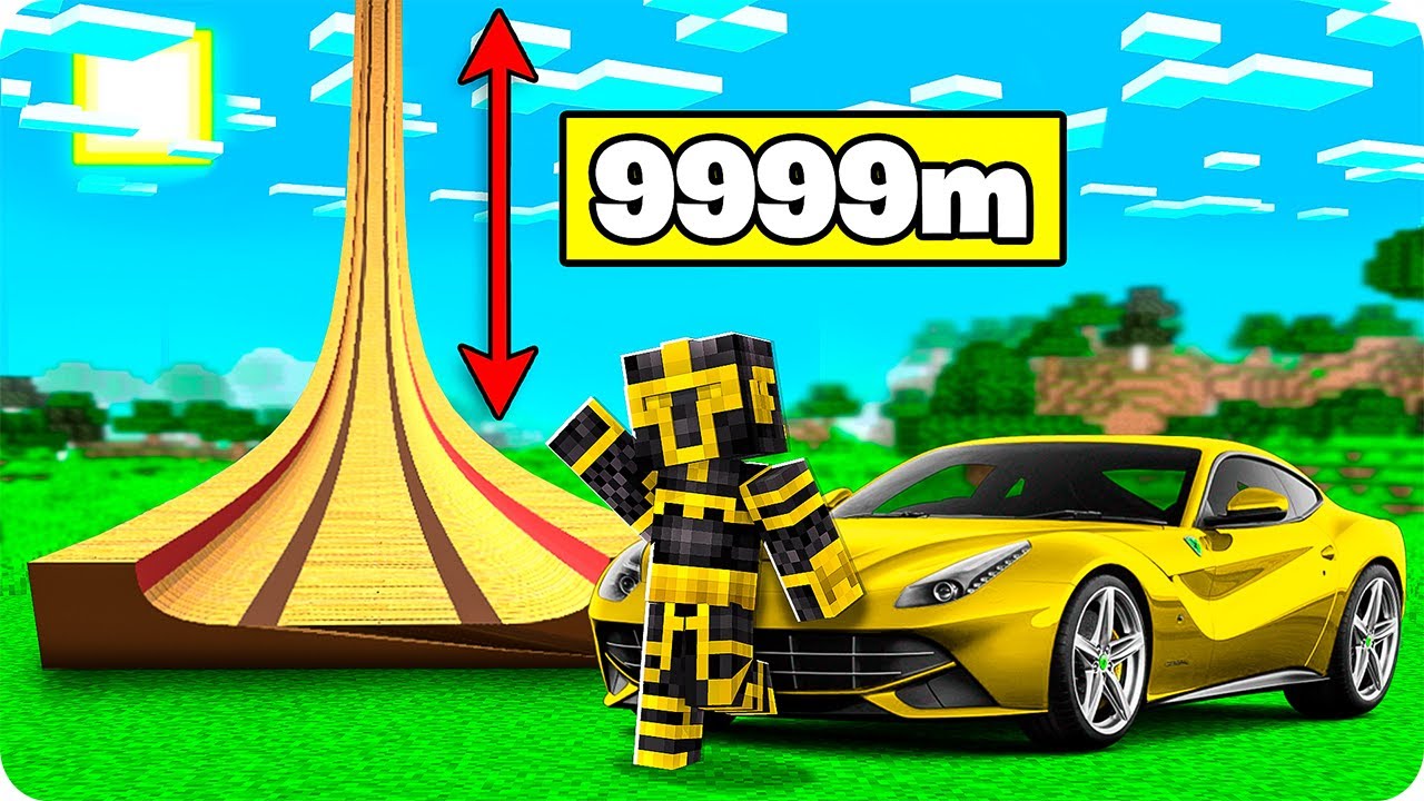 ¡¡SALTO DESDE UNA RAMPA GIGANTE DE 9999 METROS CON MI COCHE EN MINECRAFT!! 😱