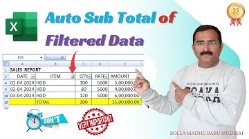 "Unlock the Power of Auto Sub Totals with Filtered Data in Excel! | Madhu Tech Trainer
