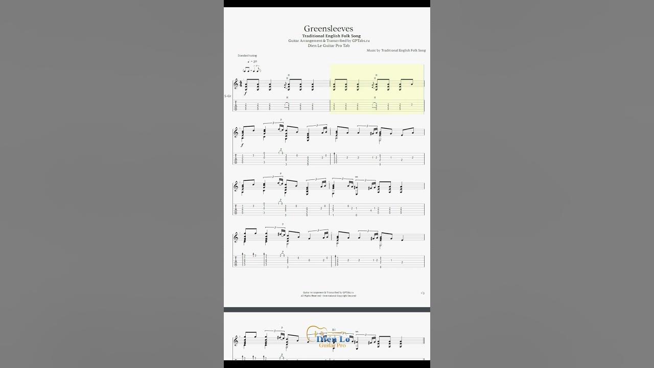 Greensleeves (Traditional English Folk Song) Arr for Acoustic Guitar