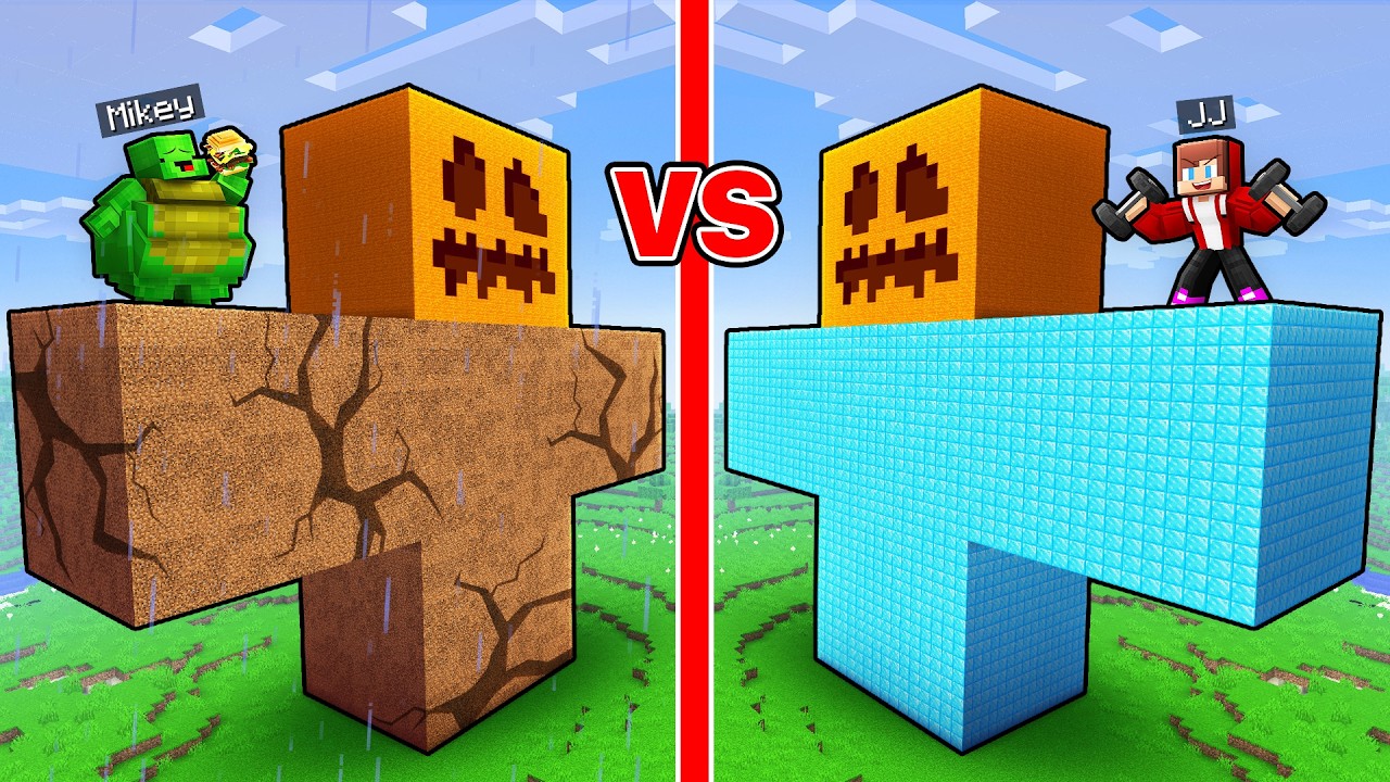 JJ and Mikey: FAT vs STRONG Golem Battle in Minecraft!