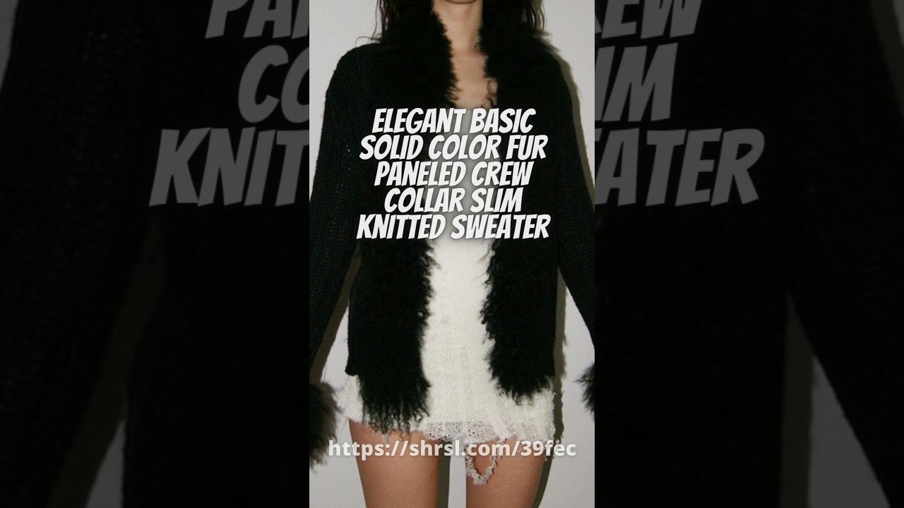 Elegant Basic Solid Color Fur Paneled Crew Collar Slim Knitted Sweater