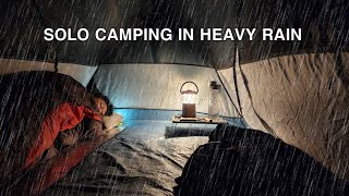 SOLO CAMPING IN HEAVY RAIN  CAUGHT IN A STORM  WARM TENT IN COLD WEATHER