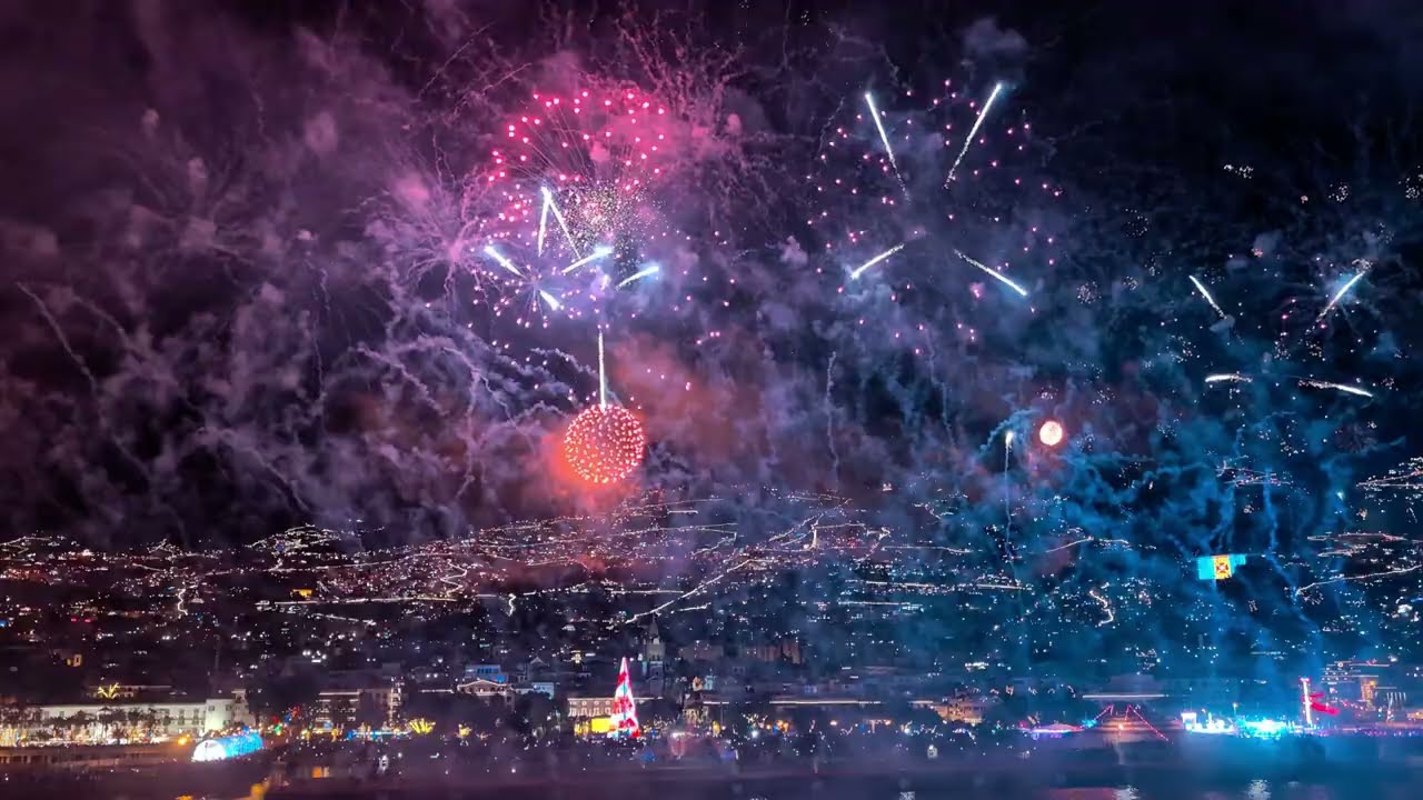 Funchal Madeira New Year's Eve 2025 Complete Firework Display as Viewed From a Cruise Ship Moored
