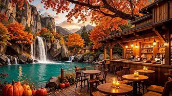 Tranquil Cabin by the Waterfall | Relaxing Autumn Jazz Café Ambience for Study & Chill
