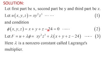 STATIONARY VALUES USING LAGRANGE’S METHOD, MAX. / MIN. OF FUNCTION f(x,y,z) (PD-L6)