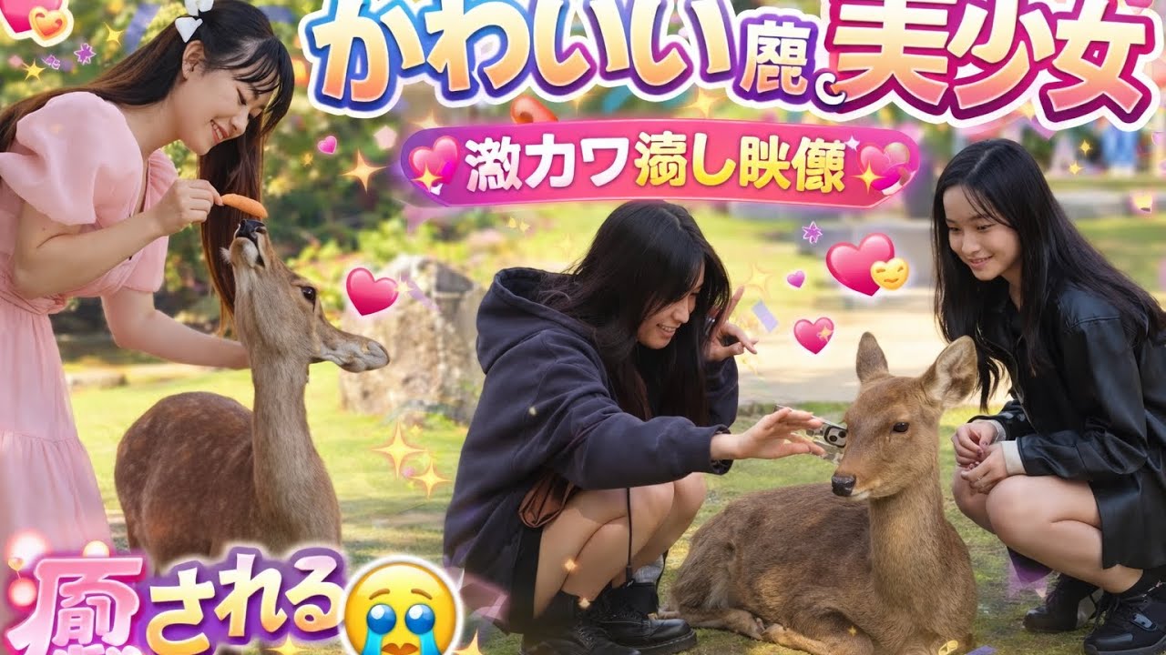 【奈良公園の鹿】 「奈良の鹿って本当に動物なの?」人と共存する動物たちを見に、外国人の女の子が奈良公園に来ました。鹿と一緒に座り、写真撮影に応じてくれました#narapark 