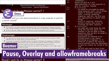 Org-mode - pause, overlay and framebreaks don