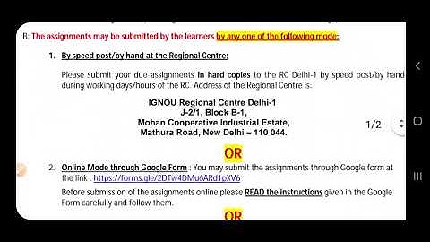 IGNOU DELHI 1 ONLINE ASSIGNMENT SUBMISSION LINK & DETAILS FOR DECEMBER 2020 TERM END EXAM - 07 OCT