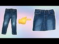 DIY Convert old jeans into a skirt | No Sew Jean Skirt in a few minutes | Recycle Kids clothes