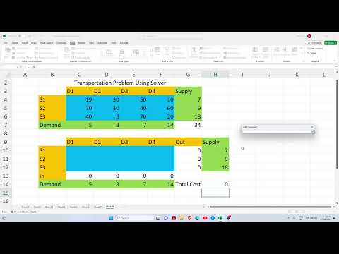 Transportation Problem Optimization using Excel Solver