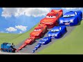 Big  small blue flip vs big  small lightning mcqueen vs thomas the tank engine train  beamngdrive