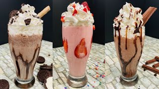 3 Milkshake Recipes | Oreo Milkshake | Strawberry Milkshake | KitKat Milkshake | Summer Drink Recipe