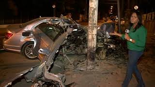 Motorista perde o controle e bate em poste [Balanço Geral –  16.10.17]