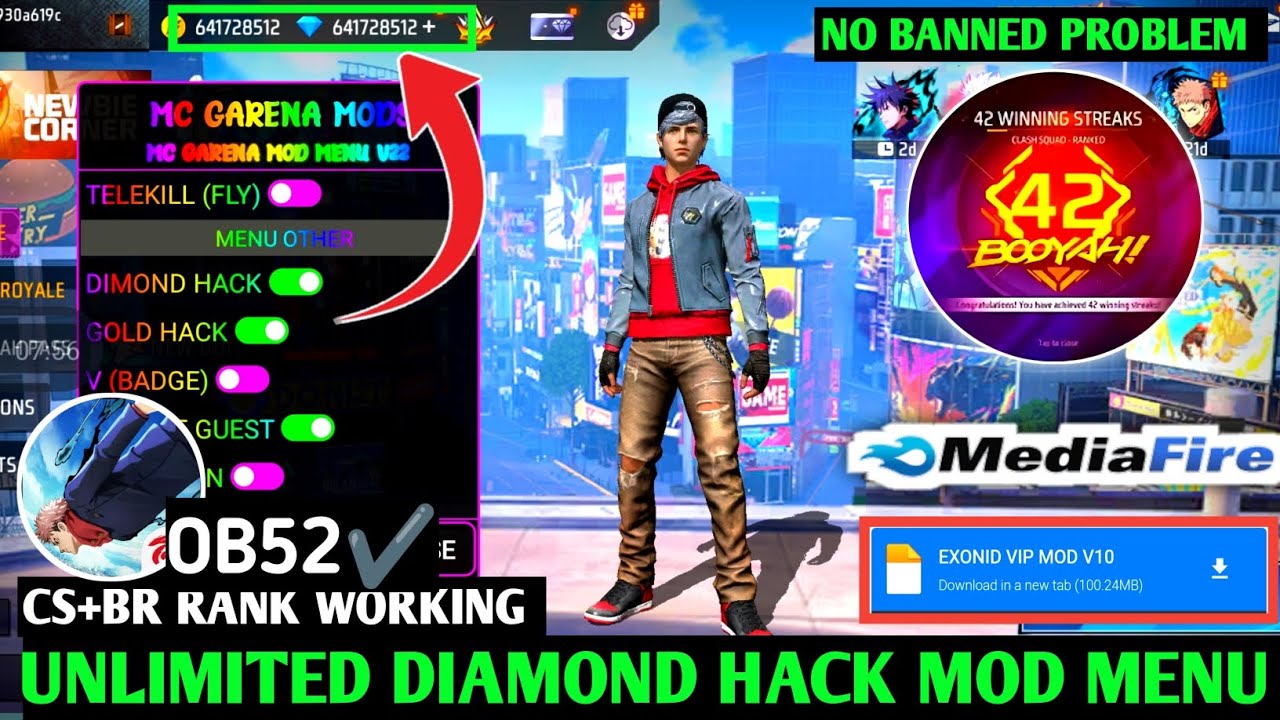 OB52 FREE FIRE MOD MENU 🔥 UNLIMITED DIAMOND HACK 🔥 FF MOD MENU APK 2025