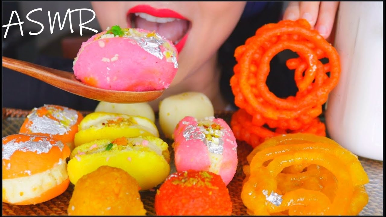 ASMR EATING INDIAN SWEETS DESSERTS | RASGULLA JALEBI... - youtube