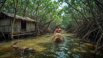 60-Day Challenge:Building a Shelter House and Surviving in the Dangerous Swamp Using Primitive Tools