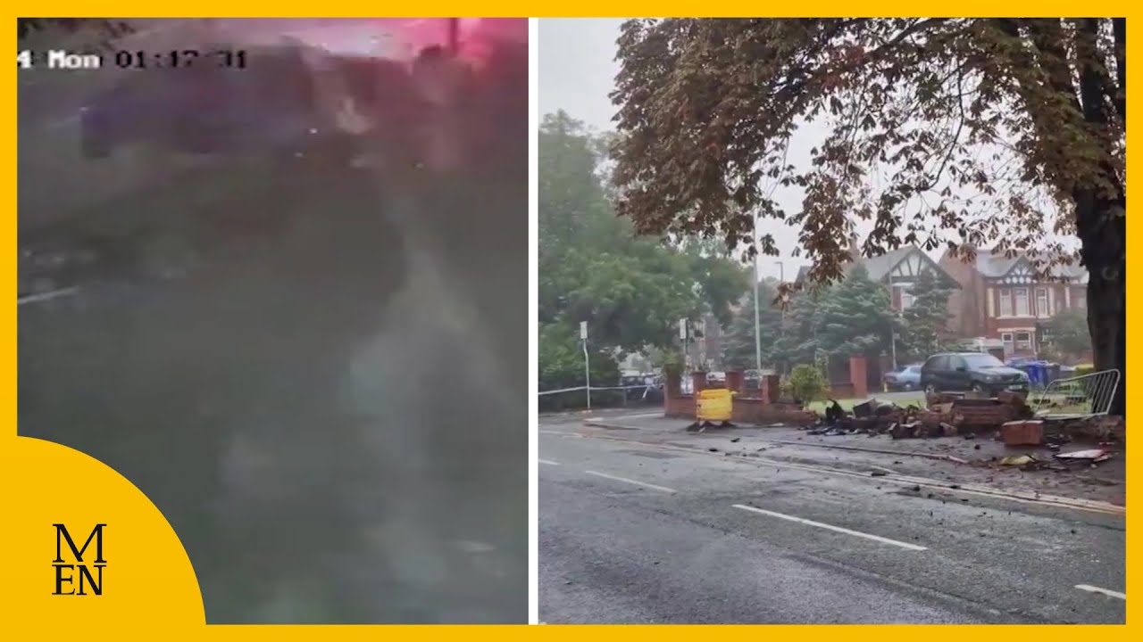 Moment car ploughs into wall during police chase - YouTube