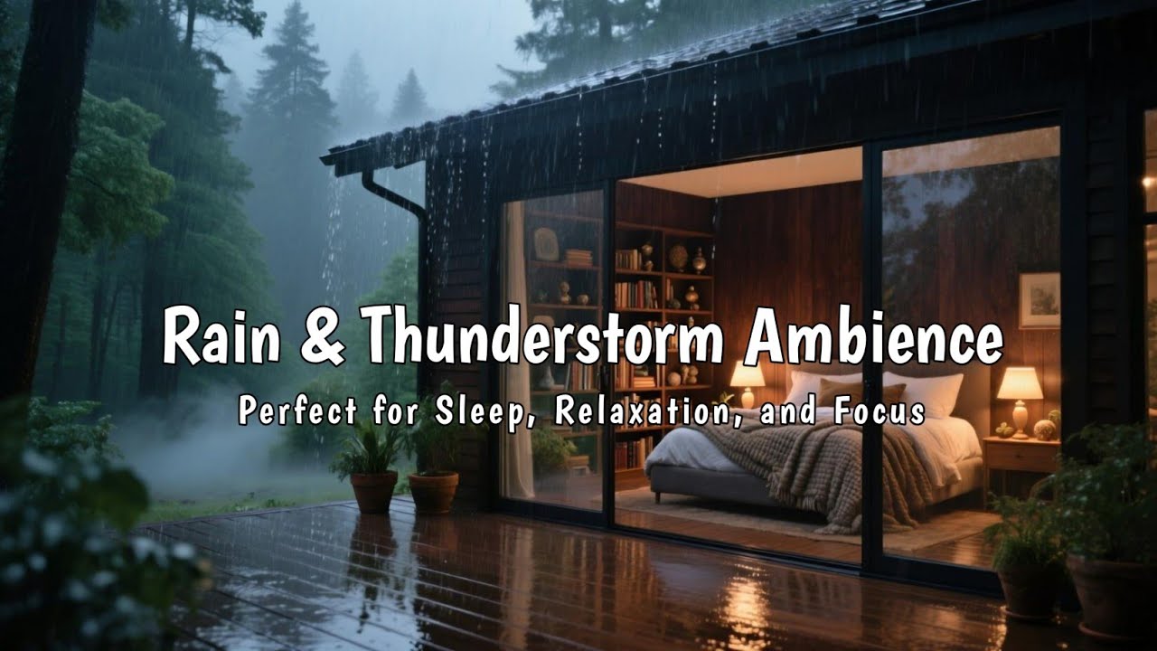 🌧️ Rain & Thunderstorm Sounds in a Cozy Cabin ⛈️ | Deep Sleep ...