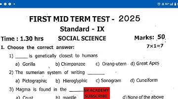 9th social science 1st midterm 2025 test original question paper English medium