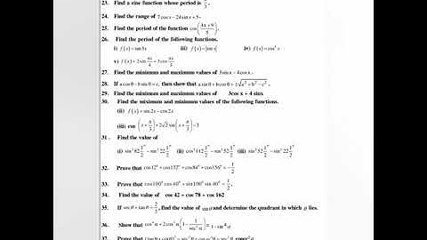 TRIGONOMETRY UPTO TRANSFORMATION Important questions