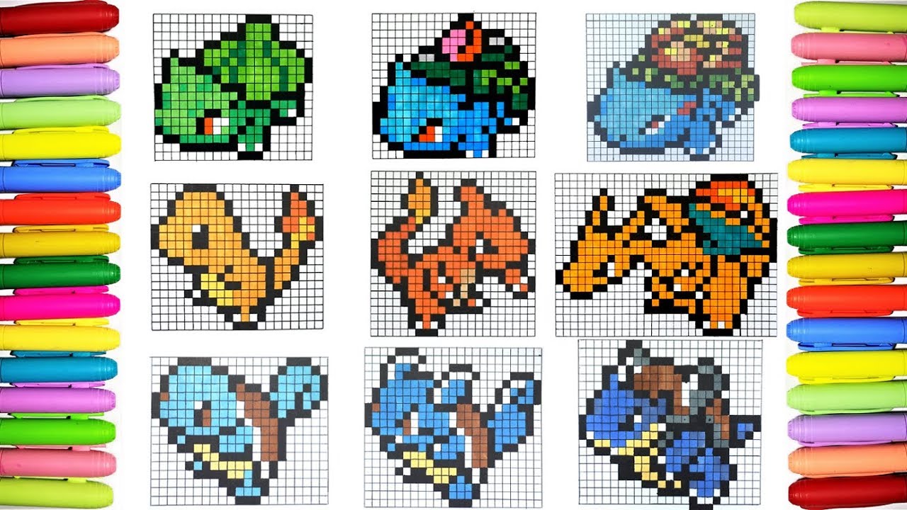 Drawing All Generation 1 Pokemon Starters | Pixel Art - Youtube