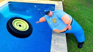 pretend play police wheel in the pool